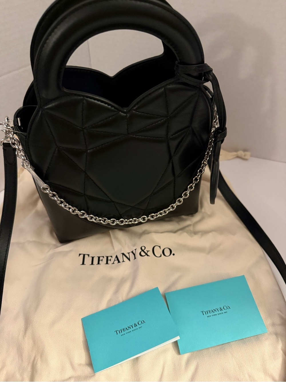 Tiffany & Co. Black Quilted Leather Heart Tote with Chain Strap Purse - Picture 2 of 10